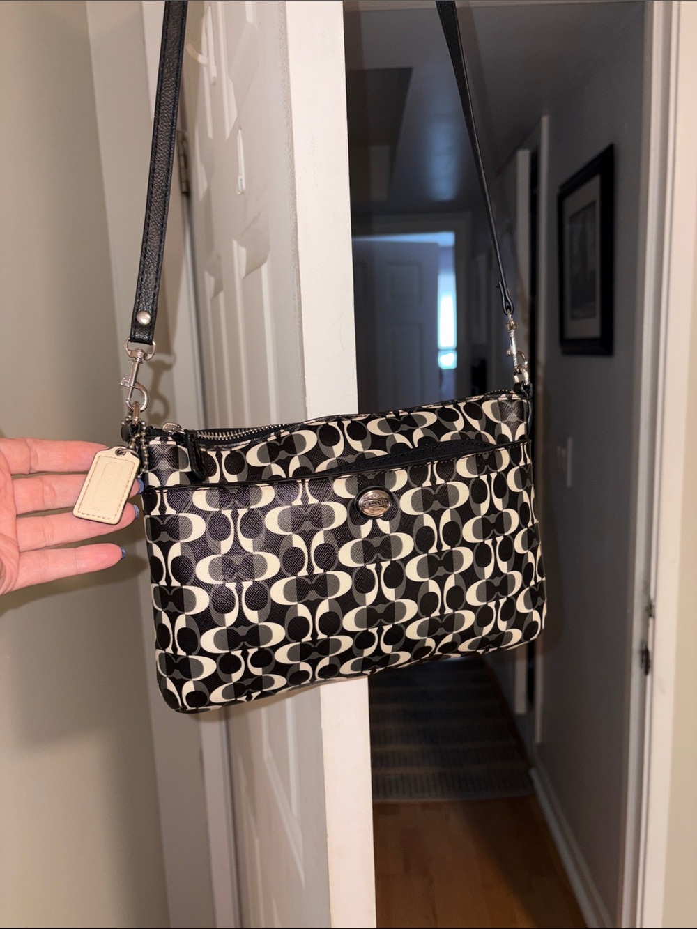 Coach Peyton Black & White Signature Crossbody Bag with Silver Hardware in EUC. - Picture 6 of 10
